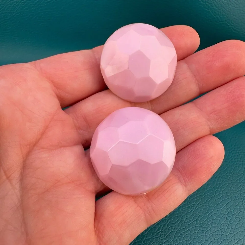 Vintage Necklace Earrings Set Pink Silver Tone Acrylic Chunky Bauble Bead Retro